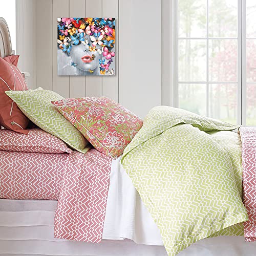 Butterfly Wall Decor Gifts For Women: Colorful Butterlies Canvas Wall Art Poster Black And White Woman Painting In Blush Pink Lip Framed Pictures For Girls Bedroom Home Office Room Decorations 14"X14" #TOP2