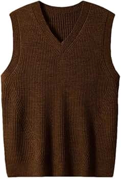 メンズウェア EMBLEM V-NECK KNIT VEST - BROWN Custom Logo Men's V Neck Knitted Sweater Vest with Pocket