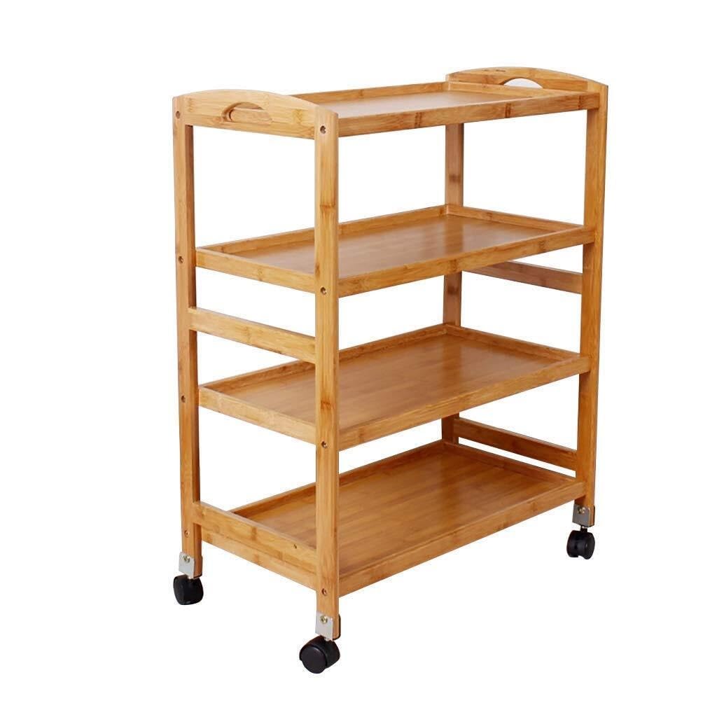 Carrello di Servizio in Legno con Ruote Bloccabili, Carrello da Pranzo A 4 Ripiani per Cucina, Hotel E Ristoranti, Organizer per Vassoi in Legno Massello per Case di Cura