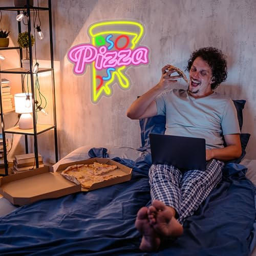 Image of Pizza Neon Sign Pizza LED Neon Light USB Powerd LED Signs Wall Decor Yellow Neon Lights for Pizzeria Kitchen Restaurant Bar Party Pub Cool Bedroom Decoration