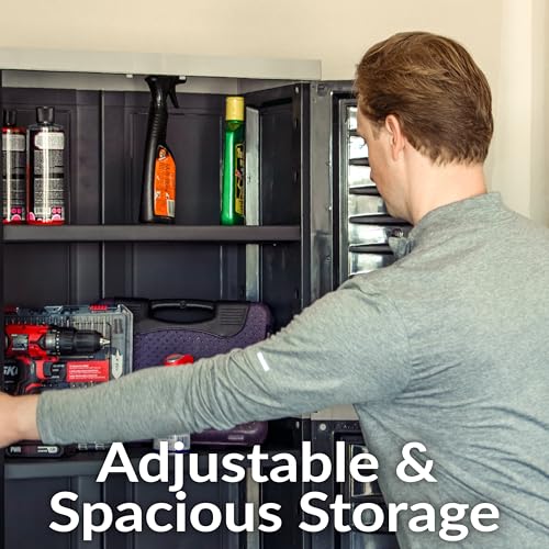 Image of Sunnydaze 72 inch Garage Storage Cabinet with Locking Doors & Shelves, Gray