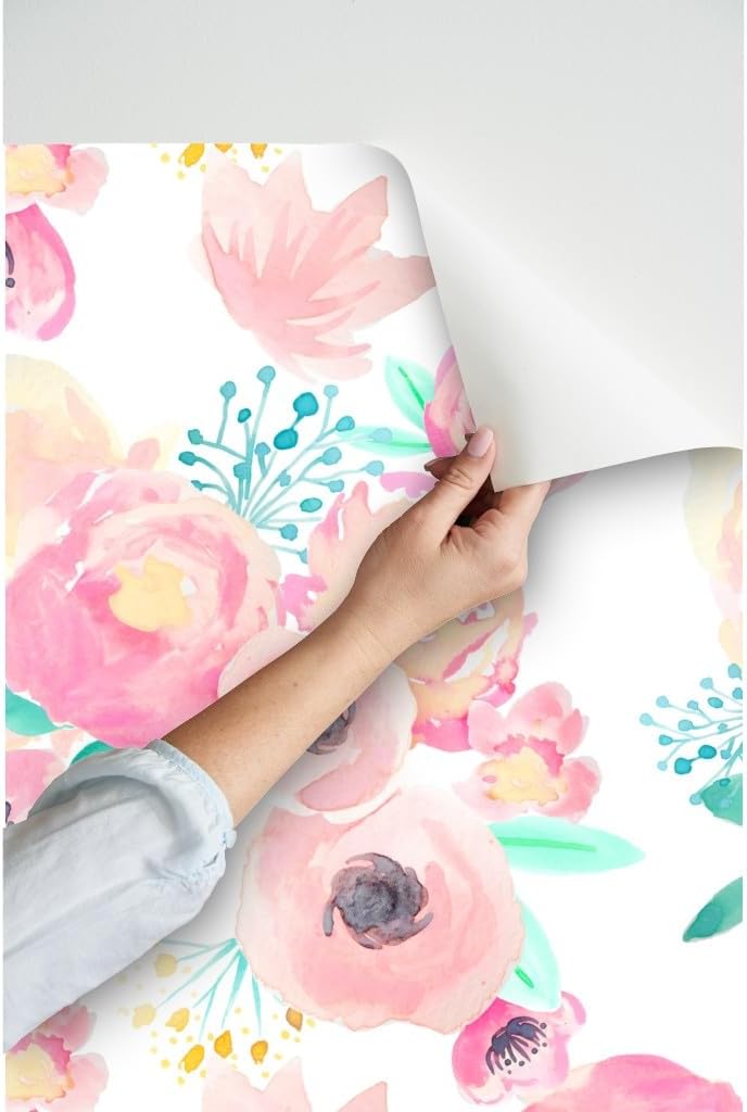 Peel & Stick Wallpaper 9ft x 2ft - Bloom Blush Baby Floral Flowers Rose Blossom Pink Wedding Custom Removable Wallpaper by Spoonflower