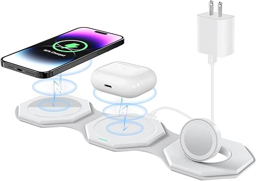 Cargador inalámbrico 3 en 1, estación de carga inalámbrica de viaje magnética múltiples dispositivos, base de carga para iWatch iPhone 14, 13, 12