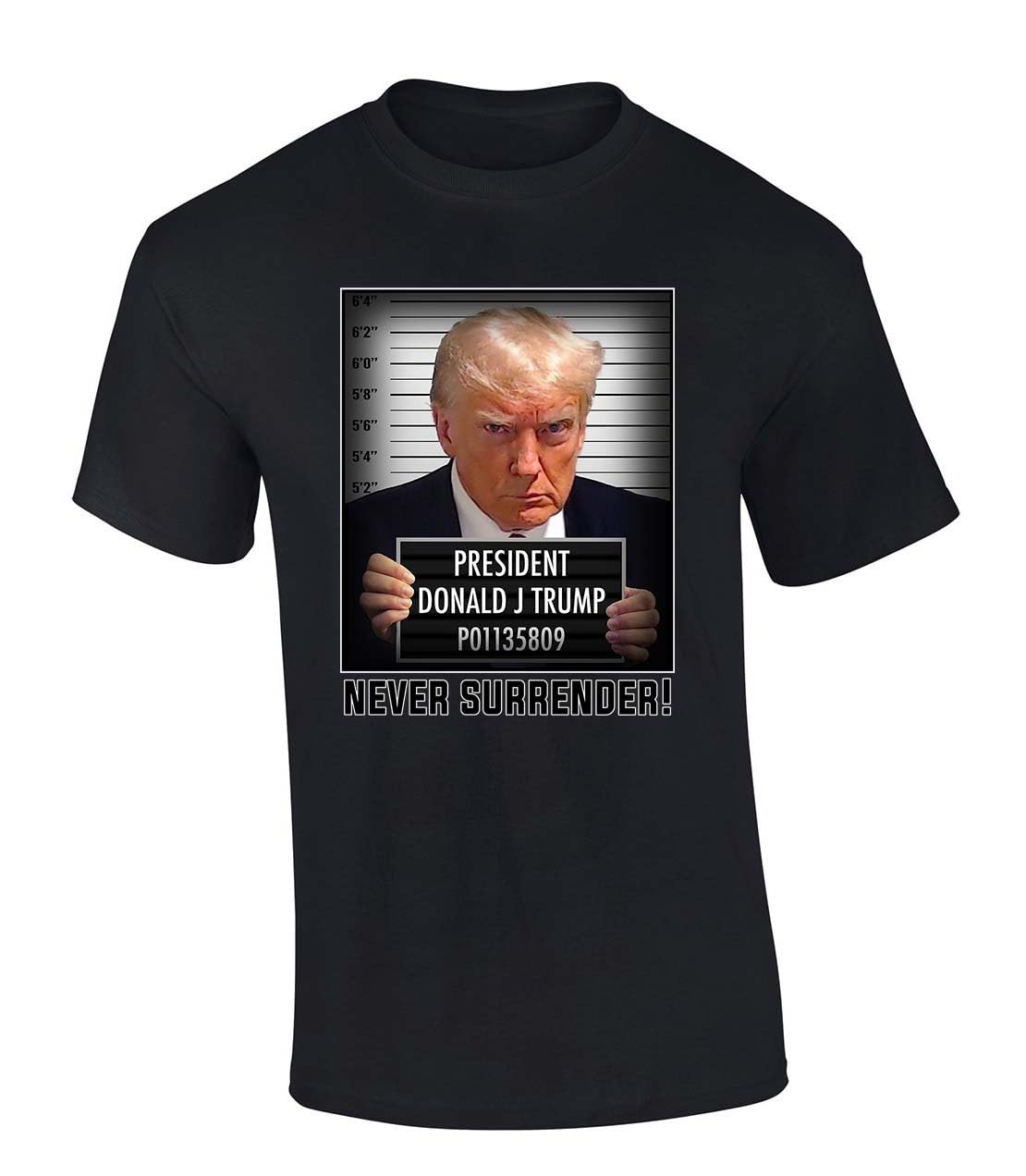 Trenz Shirt CompanyMen's Trump Shirt Never Surrender Mugshot Short Sleeve T-Shirt Graphic Tee