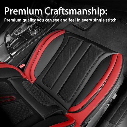 Image of Seat Covers for Front Seat,Nappa Leather Car Seat Covers,Waterproof Universal Fit Car Seat Cushion,2 PCS Automotive Seat Protector for Most Sedans SUV Pick-Up Truck Sedans,Black&Red