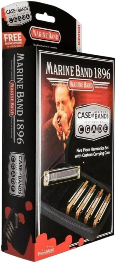 Hohner Marine Band 1896 Diatonic Harmonica with Brass Body, Curved Covers, and Side Vents (Stainless Steel, 5-Pack)