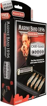 Hohner Marine Band 1896 Diatonic Harmonica with Brass Body, Curved Covers, and Side Vents (Stainless Steel, 5-Pack) | Brass Body, Curved Covers, Side Vents