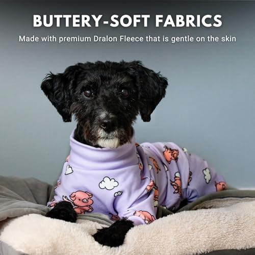 Image of Spark Paws Dog Pajama, Dog Recovery Suit Male, Onesie, Ultra-Soft and 4-Way Stretch, for Small Medium and Large Breeds - When Pigs Fly - Purple - 2XL
