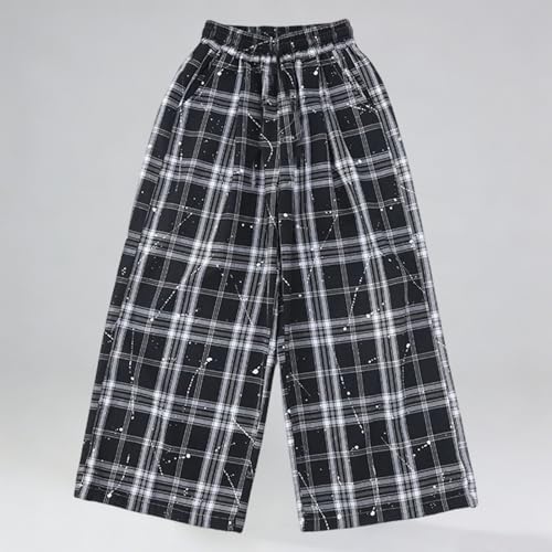 Pantalon chandal niño palazzo holgado y pantalones casuales a cuadros 4