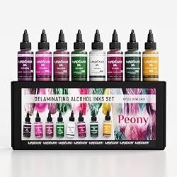 KAMENSKAYA Delaminating Alcohol Inks - Delaminating Ink Set 'Peony' - 8 pcs. 1 Fl Oz (30 ml) Each