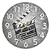 Naanle Movie Theater Clapper Board Retro Round Wall Clock, 9.5 Inch Battery Operated Quartz Analog Quiet Desk Clock for Home,Kitchen,Office,School,Cafe