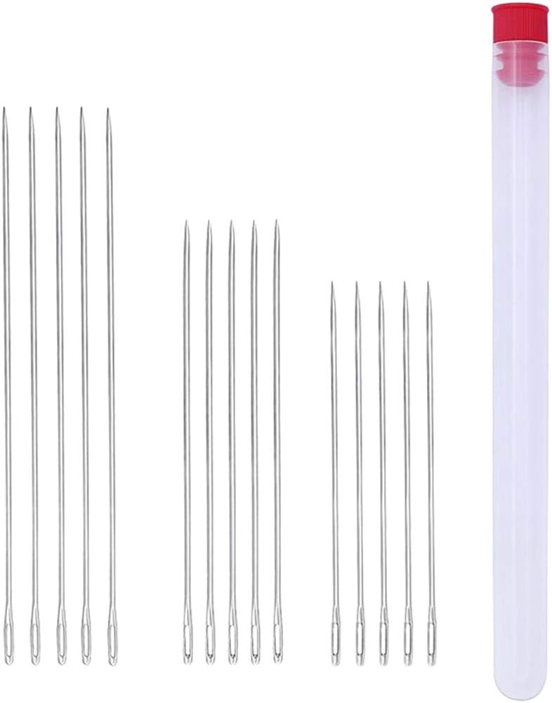 15pcs Stainless Steel Hand Needles for Craft Sewing Jewelry Making Art - Large Eye Needles for Easy Threading, Sharp and for Leather, Quilting, Knitting and Ribbon Embroidery -
