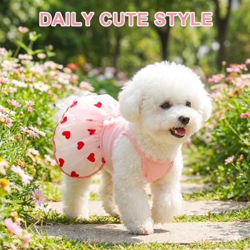 KAHZOR 1 Stück Hundekleid mit niedlichem Herzmuster，Prinzessinnen-Haustierkleidung für Katzen，kleine，mittelgroße Hunde，atmungsaktiv，Haustier-Outfit,Geeignet für Haustiere von 1,5-2 kg