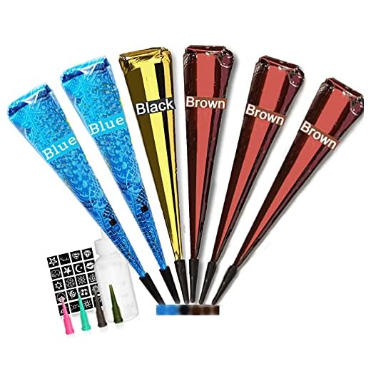Janolia Temporary Tattoo Set, 6Pcs Cones with Three Colors, 20Pcs Adhesive Stencil, 1Pcs Bottle, 4Pcs Nozzles