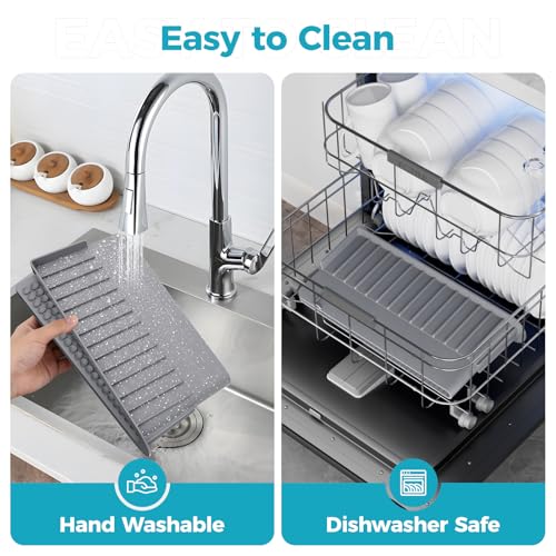 Image of Silicone Sink Edge Protector Mat - Sink Draining Mat, Edge Splash Guard & 20 inchx4 inch Multifunctional Sink Accessories with Suction Cup for Kitchen Bathroom Countertops, Granite Quartz Surfaces