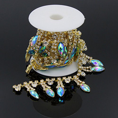 De.de. 1 Yard Ab Resin Crystal Clear Glass Rhinestone Bridal Trim Fashion Chain Blue #TOP6