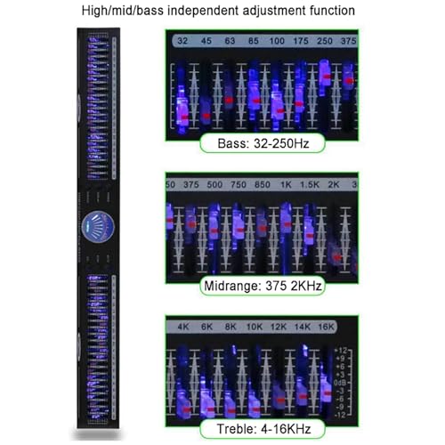 Ecualizador de Audio Profesional, Ecualizador Gráfico Estéreo de 22 Bandas con 10 Efectos Preestablecidos y Reducción de Ruido, Ajuste Independiente de Graves/Medios/Agudos, para Estudio de Grabación, Bar y Escenario miniatura 7