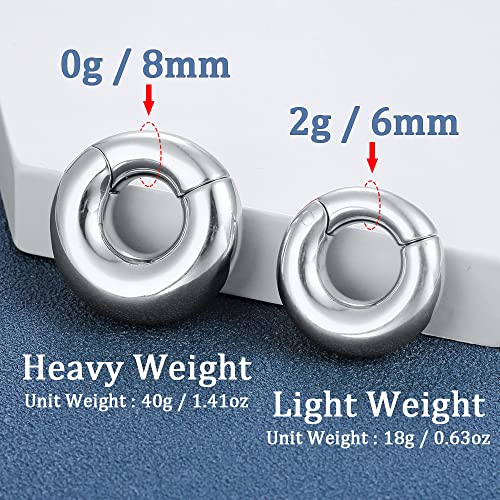Lademayh Heavy Hoops Ear Weights For Stretched Earlobe, Pain-Free To Replace Taper Stretching Kit Anti-Allergic Stainless Steel Ear Expander Body Piercing Tunnel Jewelry Silver 0G 8Mm #TOP3