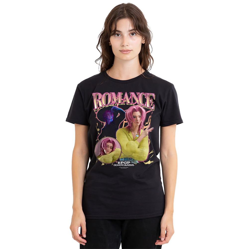 Kpop Demon Hunters Saja Boys Romance Homage Ladies T Shirt, Black, Small