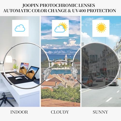 Joopin Fotocromáticas Gafas Filtro Luz Azul Redondas para Hombre y Mujer Protección UV para Juegos TV Ordenador Marco de Metal Plateado - imagen 3