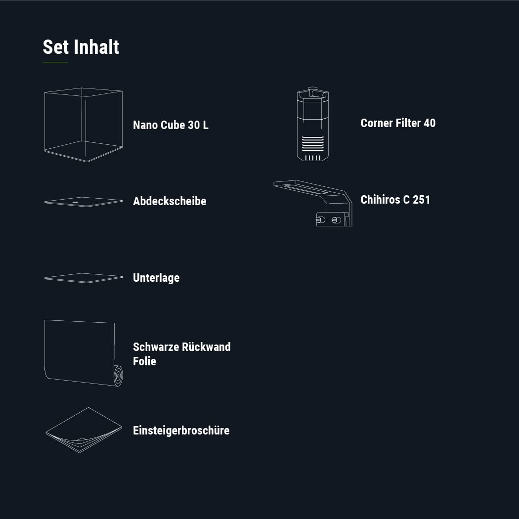 Dennerle Nano Cube Basic, 30 Liter - Mini Aquarium mit Abgerundeter Frontscheibe