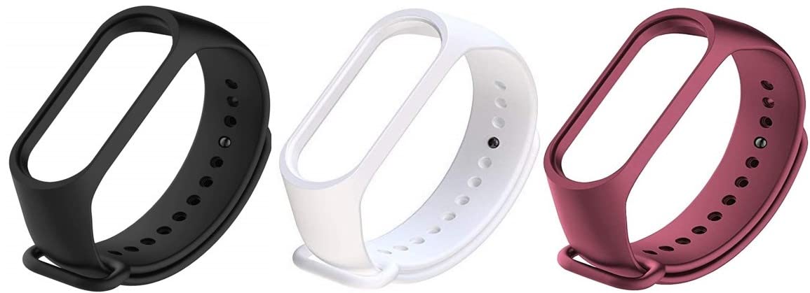 Techmount Wristband Soft Silicone Adjustable Replacement Straps Compatible with Xiaomi Band 5/6 (BLACK/WHINE/WHITE)