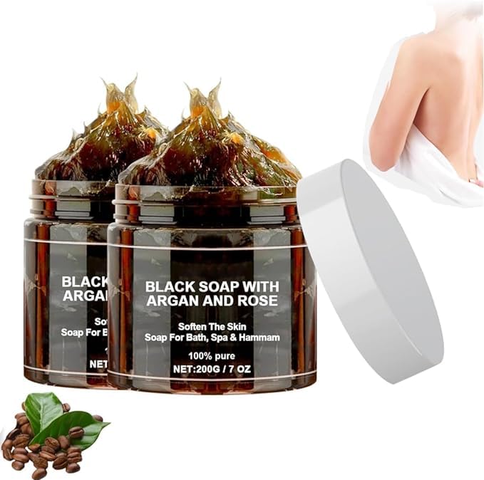 Morocco Black Beldi Soap,African Black Soap Bar,Zawina Black Beldi Soap,Zawina Morocco Body Scrub,Black Soap Dispenser Bathroom,Exfoliating Soap,Vegan and Biodegradable (2PC)