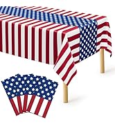 QZYL 4 PCS Patriotic Tablecloth, Disposable Plastic Table Covers, 4th of July Party Supplies