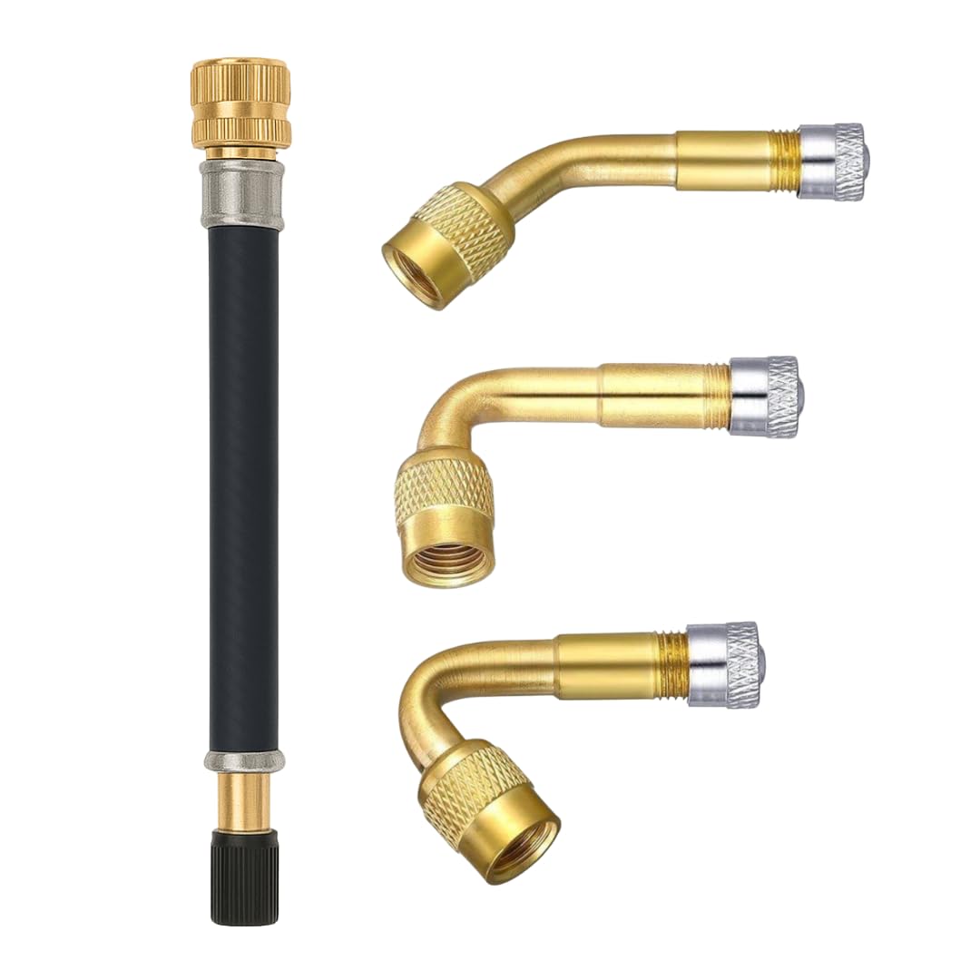 Manovella - Ventilverlängerung Set - 45, 90, 135 Grad - 140 mm Gummiverlängerung - inkl. Ventilkappen - passend für Autoventil (Schrader) - Auto - Motorrad - Wohnmobil - Fahrrad - Roller