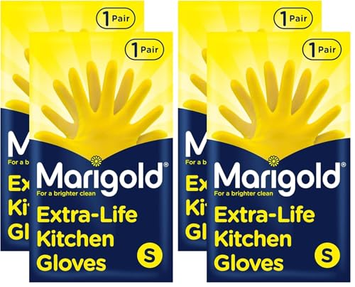 Image of Marigold Unisex Gloves, Extra Life Kitchen Gloves Small, Yellow (Pack of 2)