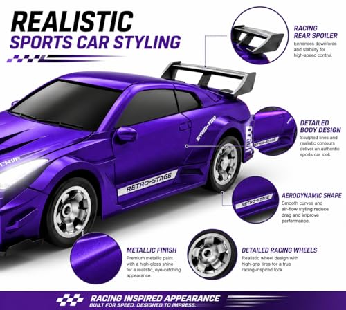 Image of Remote Control Sports Car & Off-Road SUV Toy for Kids, High Speed RC Racing with Wireless Remote, Realistic Lights & Premium Design Gift for Boys Girls (1:64 RTR Drift CAR)