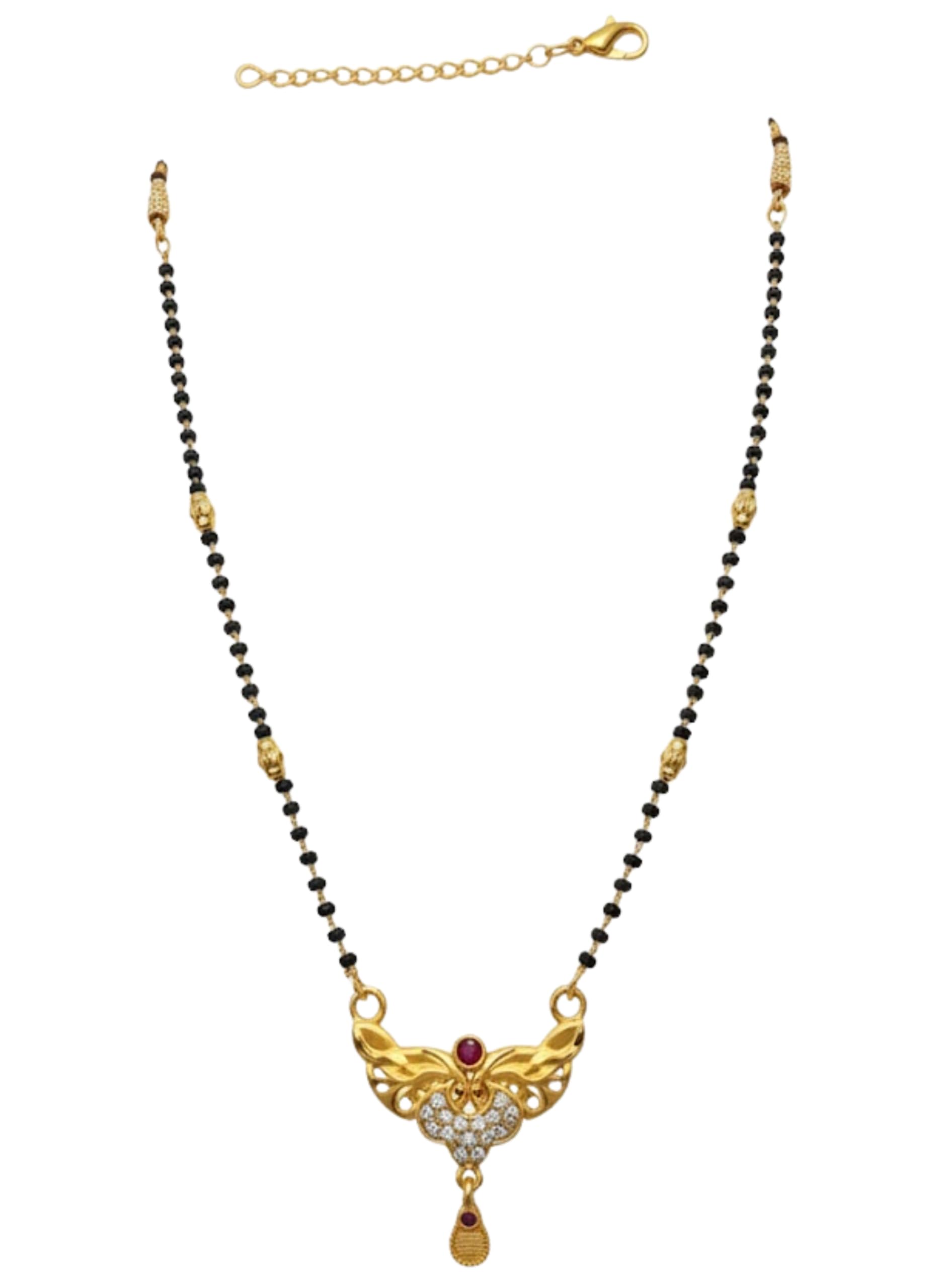 Women’s Mangalsutra Necklace with American Diamond Pendant & Black Bead Chain, Traditional Daily Outfit Fashion Jewelry for Wedding, Office, Partys-02-image-12