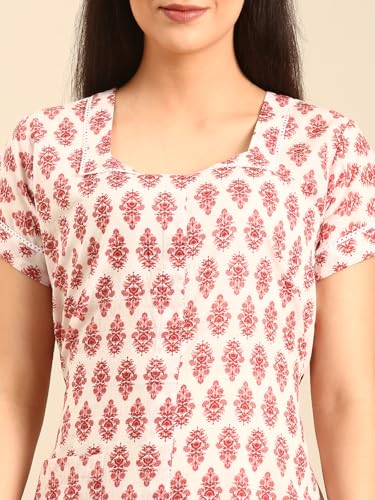 Image of Rupa Jon Aishwarya Women Short Printed Nighty in Premium Cotton Blend Fabric, Midi Length, Night Dress, Three-Fourth Length for Comfortable Everyday Wear