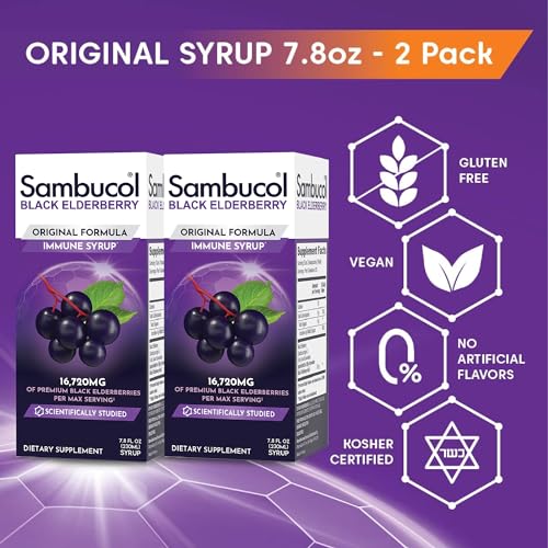 Sambucol Black Elderberry Syrup - Sambucus Syrup, Black Elderberry Liquid, Immune Support for Kids and Adults, High Antioxidants, Gluten Free - Original Formula, 7.8 Fl Oz, 2-Pack