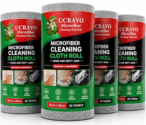 Image of UCRAVO Reusable Kitchen Towel Roll - 8000 Times Washable | Soft & Highly Absorbent Eco Bamboo Wipes | Better Alternative to Dishcloth & Kitchen Tissue Paper Roll | 80 Sheets for Home & Glass Cleaning