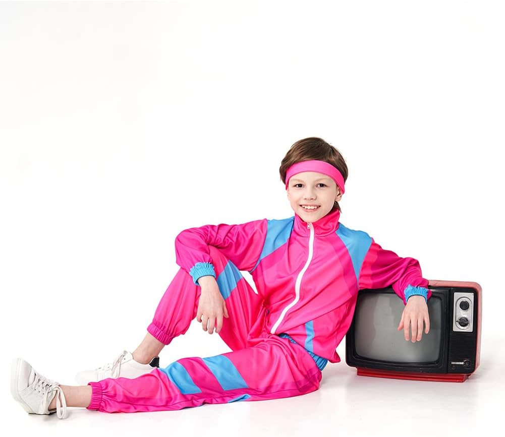 Boys 80s Tracksuit Kids Hip Hop Costume Top Pants Sets Outfit Retro Dance Sportswear - Image 4