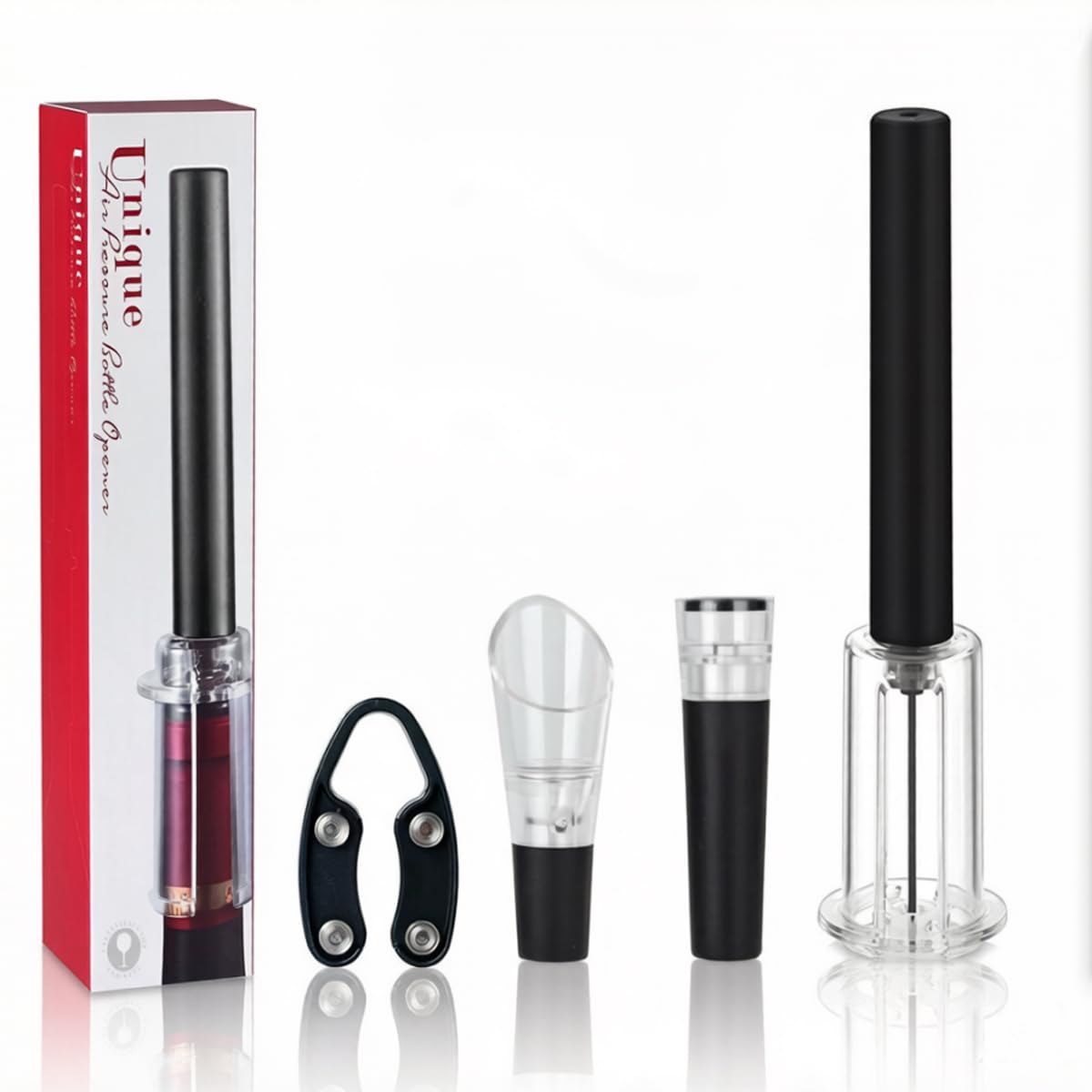 Mincham Wine Opener, 4-in-1 Gift Set with Air Pressure Corkscrew Wine Bottle Opener, Foil Cutter, Wine Aerator Pourer, Vacuum Wine Stopper