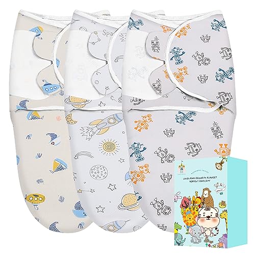 Image of Cute Castle 3-Pack Baby Swaddle Sleep Sacks - Perfect Boxs - Newborn Swaddle Sack - Ergonomic Baby Swaddles Warp Blanket for Boys and Girls (Small 0-3 Months), Robot, Spacecraft, Sailboat