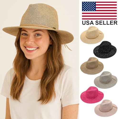 Sombrero Panamá de mujer con ala ancha y lentejuelas miniatura 4