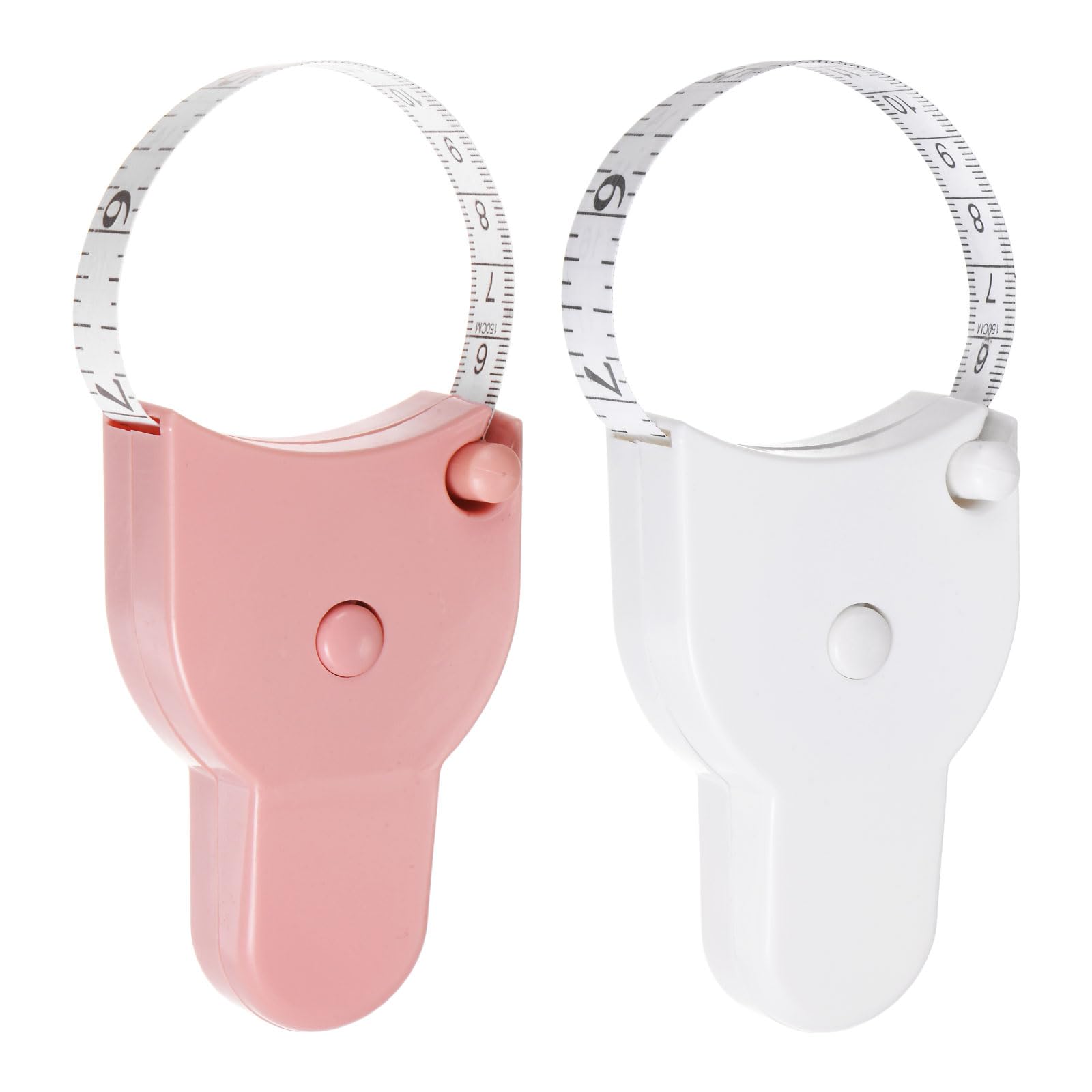 Generic 2 cintas métricas telescópicas automáticas retráctiles con pasador de bloqueo y botón para medidas corporales, costura, tela, tela, color rosa, blanco
