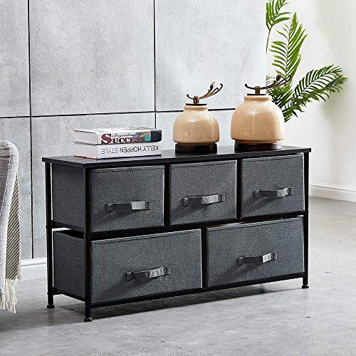 HomeSailing Taupe Grey Bedroom Chest of 5 Fabric Drawers Dresser Closet Living Room