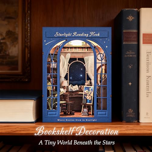 Image of Dolphin Island DIY Book Nook Kit for Adults, 3D Wooden Puzzle Booknook Miniature House Kit (Starlight Reading Nook)