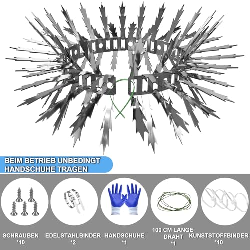 SuperAbound Marderabwehr, Taubenabwehr Spikes, Vogelabwehr, Waschbär Abwehr Marderschutz Fallrohre für Garten, Balkon, Dachboden, Baumschutz, Dachrinnen - 2,2M Edelstahl Ahornblattförmige 5CM Spikes