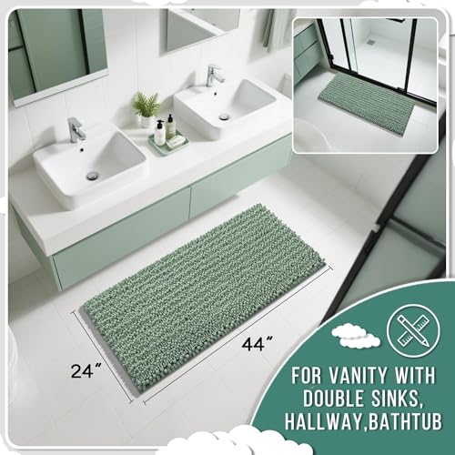 Yimobra Long Bathroom Rugs Non Slip Washable 44x24 Inch - Ultra Soft Absorbent Chenille Bath Mat, Quick Dry Shaggy Floor Carpet for Tub Shower, Green Home Decor Accessories by Yimobra - Image 2