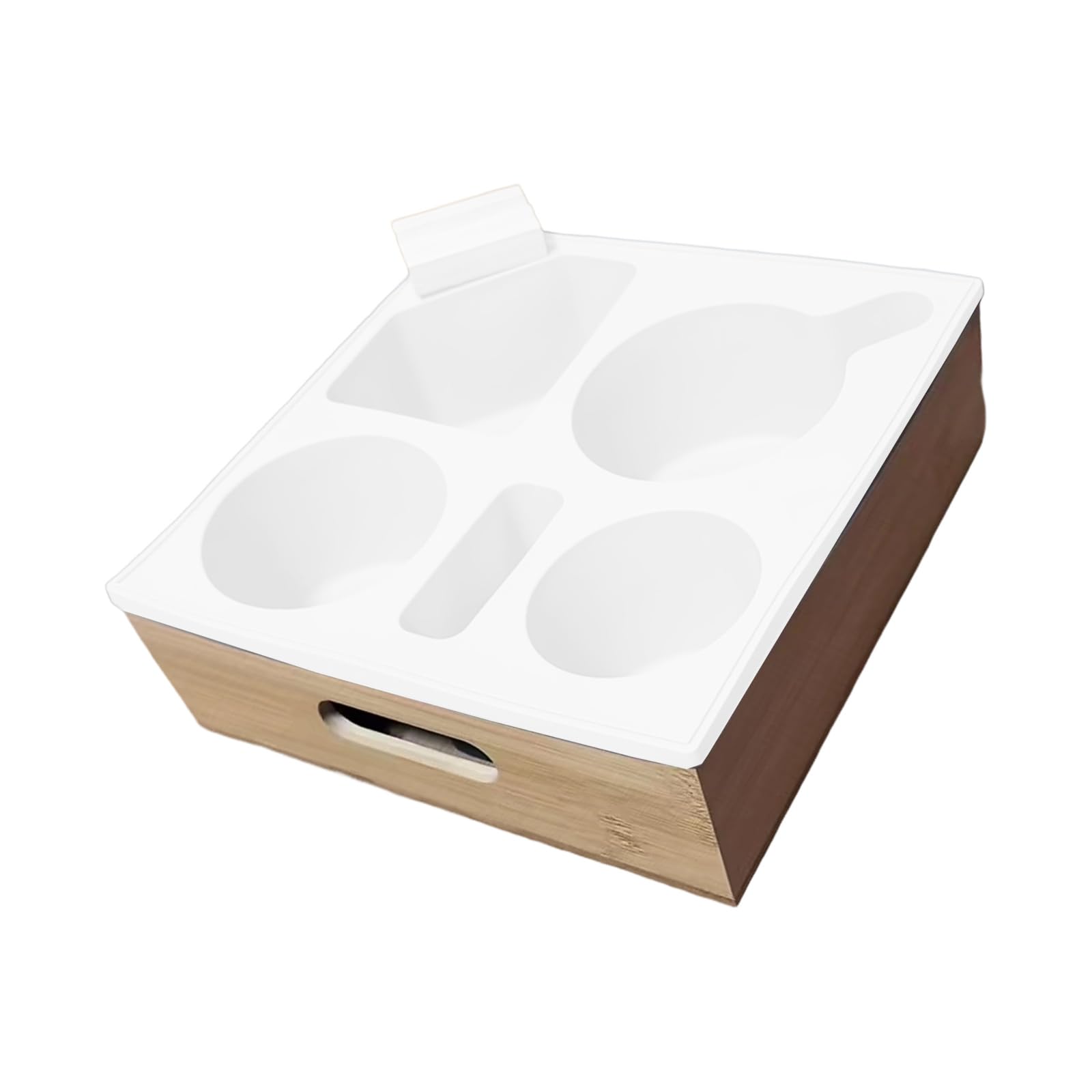 Piceioep Multipurpose Silicone Wood Storage Tray with Compartments Nonslip Bottom for Drinks Phone Remote Control Sofa Organiser Sofa Cup Tray