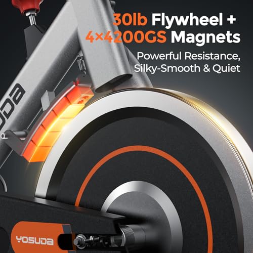 YOSUDA Exercise Bike, Brake Pad Stationary Bike for Home with Exclusive App, Magnetic Indoor Cycling Bike with 300 lb Weight Capacity, Low Noise, Tablet Holder and Fitness Courses for Weight Loss