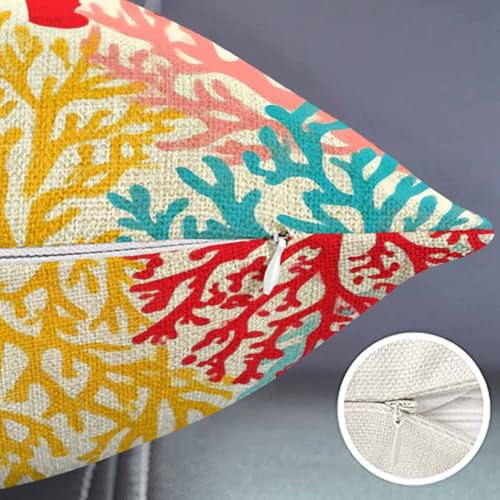 Image of Smooffly Throw Pillow Cover Corals Colorful Artwork Light Blue Orange Red Blue Cotton Linen Throw Lumbar Pillow Case Cushion Cover Home Office Decorative Rectangle 12 X 20 Inches
