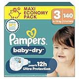 Pampers Baby Dry Taille 3, 140 Couches, 6kg 10kg, Une Nuit Confortable Jusqu’À 100% Sans Fuites