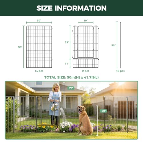 Image of FXW Garden Fence Outdoor for the Yard - 50in(H) x 41.7ft(L) Heavy Duty Metal Animal Barrier for Dog, No Dig Decorative Dog Fence, 16 Panels, Silver