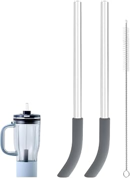 WEISIPU Replacement Straw for Ninja Blend Boss, 2pcs Reusable Glass Straws with Cleaning Brush Compatible with Ninja Travel Tumbler, Cup Straw Ninja Blender Accessories Gray